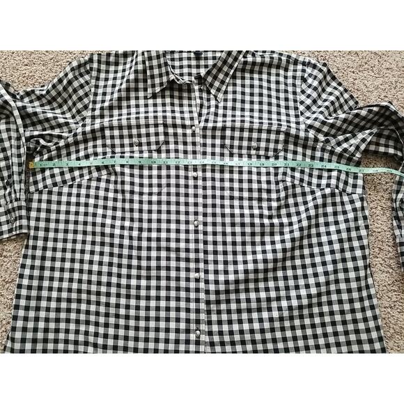 Womens Plus Chaps Blouse Shirt Size 3X Black White Plaid Cotton L/Sleeve - Picture 7 of 11